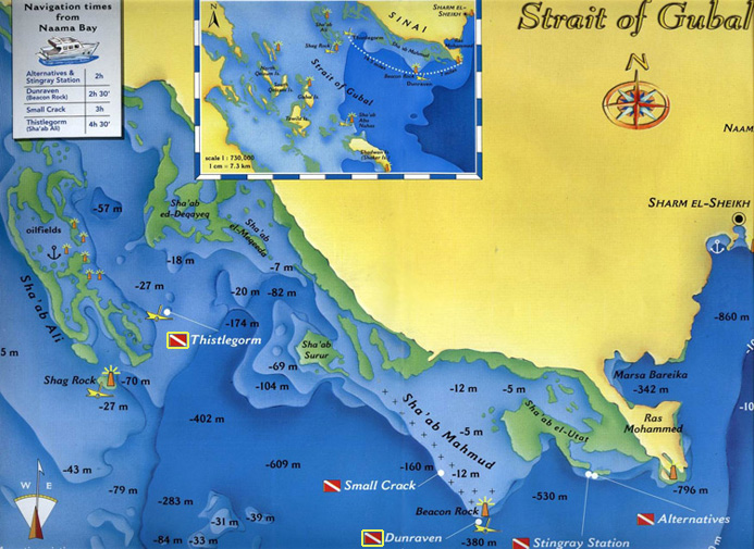 Diving Site Map of Strait of Gubal - Red Sea Divers International in Sharm el Sheikh, Egypt